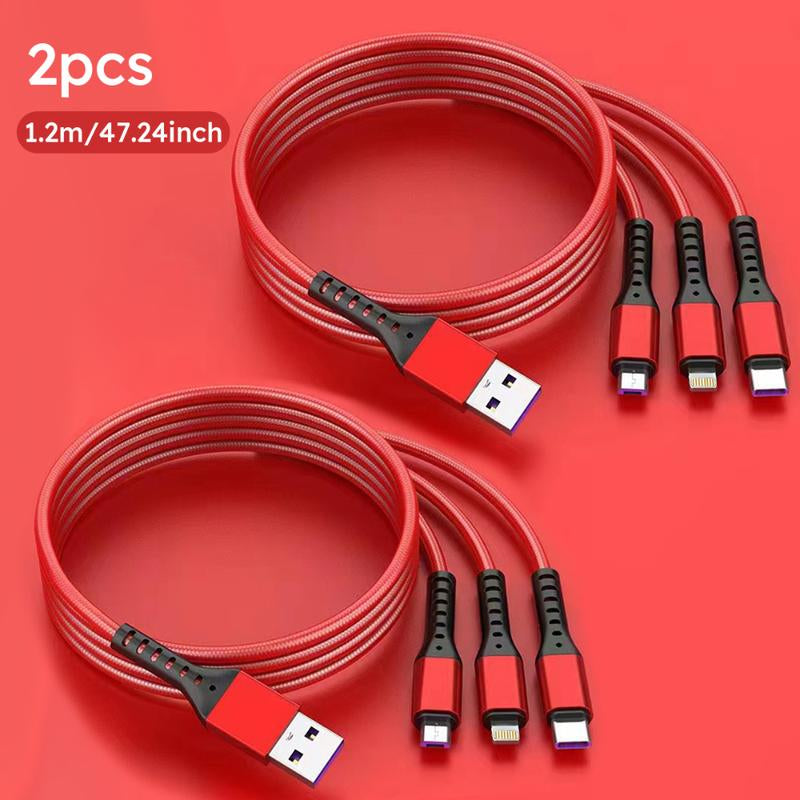Jogrytece 2Pcs 1.2M/4Ft 66W Super Fast Charging USB Cable Mfi Certified 3 in 1 USB Charging Cable with Type-C, Micro USB, IP Port for Most Phones/Iphones/Tablets C Android Device Smartphone Cellphone Electronic Charger
